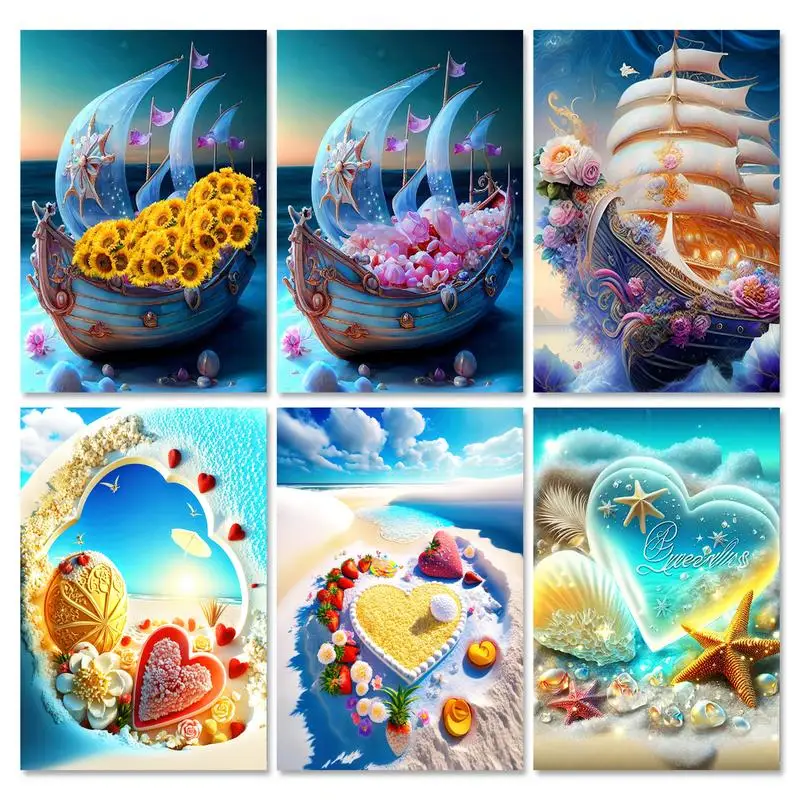 

RUOPOTY 5d Diamond Painting Boat Landscape Full Embroidery Seaside Flower Home Decoration Diy 30x40cm Rhinestones Of Picture