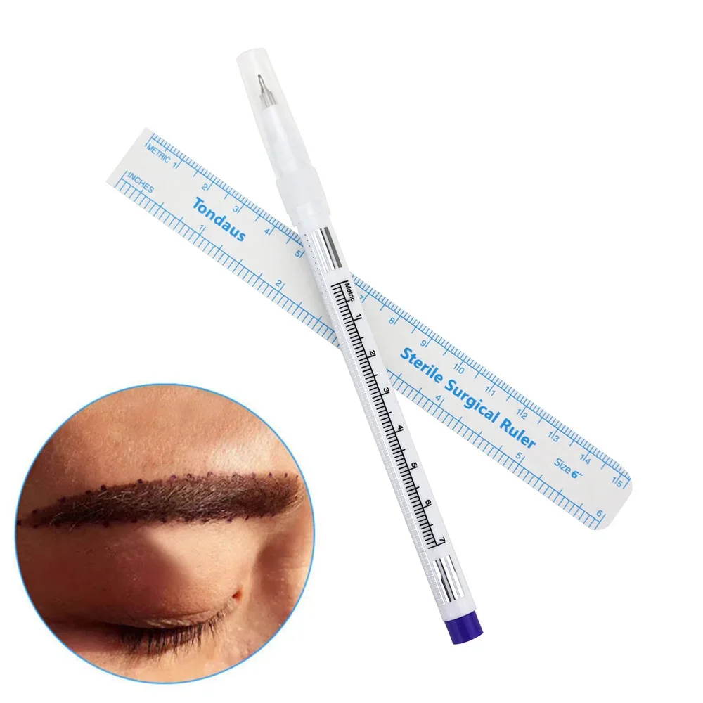 Professional Surgical Skin Marker Pen With Measuring Ruler Set Tattoo Pen Permanent Makeup Purple Eyebrow Pencil