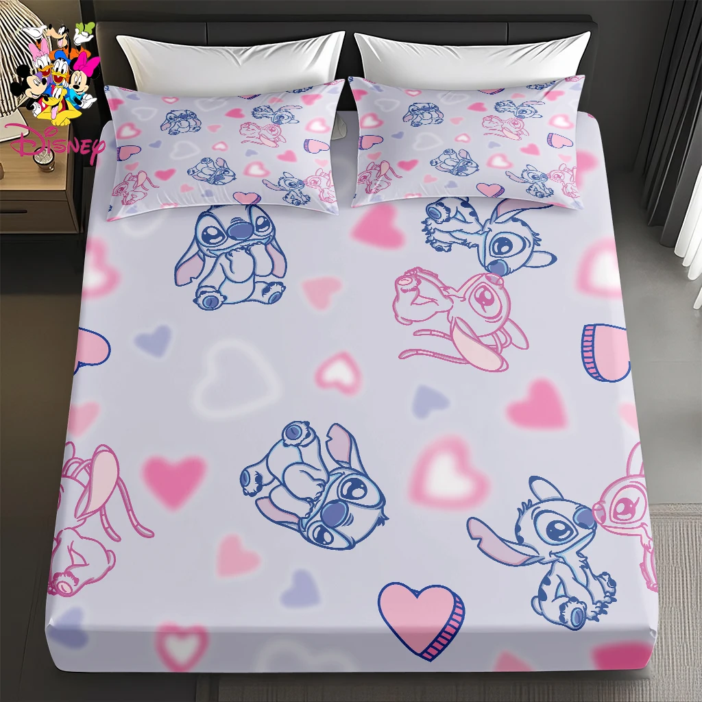 2/3 قطعة ديزني غرزة القلب المجهزة ورقة مجموعة الوردي والأزرق الكرتون طباعة مرونة المجهزة غطاء مرتبة ، مقاومة للتجاعيد