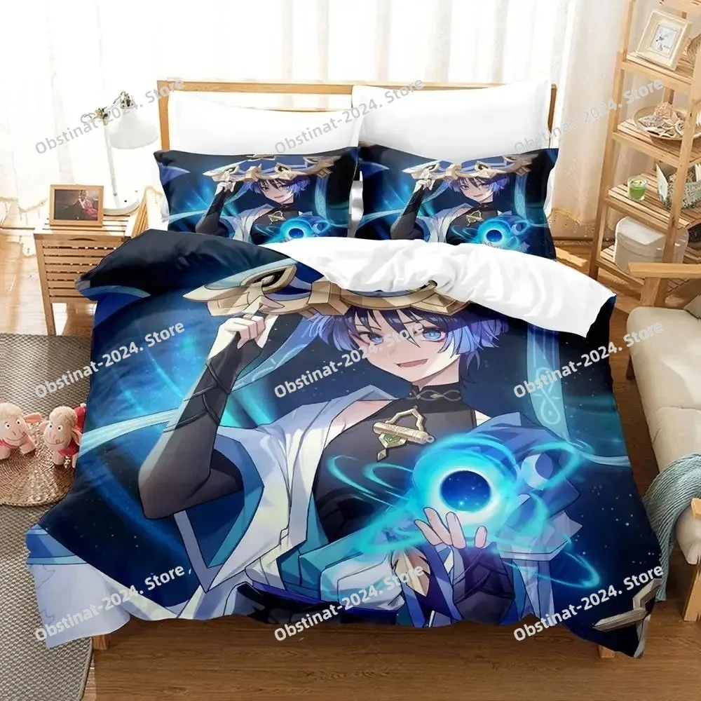 Hot Sale Game Genshin Impact Scaramouche Bedding Set Cartoon Anime three-piece set Adult Kid Bedroom Duvetcover Sets 3D Kawaii view 6