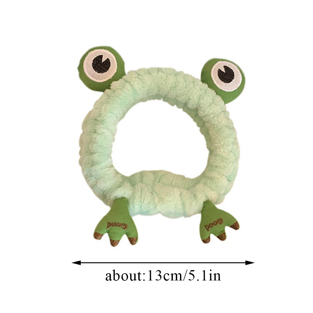 Cute Frog Big Eyes Plush Headbands Soft Coral Fleece Elastic Hair Band For Women Washing Face Makeup Cosmetic Turban Headwrap