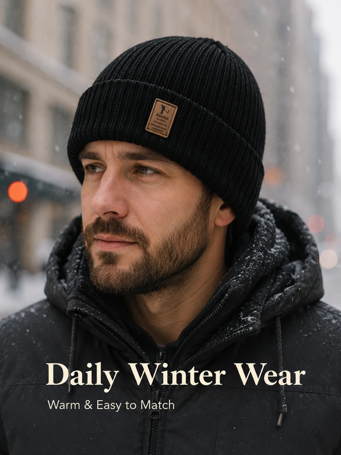Unisex Winter Rib Knit Beanie Hat, Soft Warm Cuffed Skull Cap in 4 Colors, Casual Stretchy Cold Weather Hat for Daily Wear