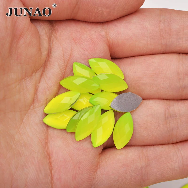 JUNAO 7*15mm Neon Yellow Color Flatback Decoration Rhinestone Horse Eye Crystal Strass Applique Non Hotfix Stones for Crafts