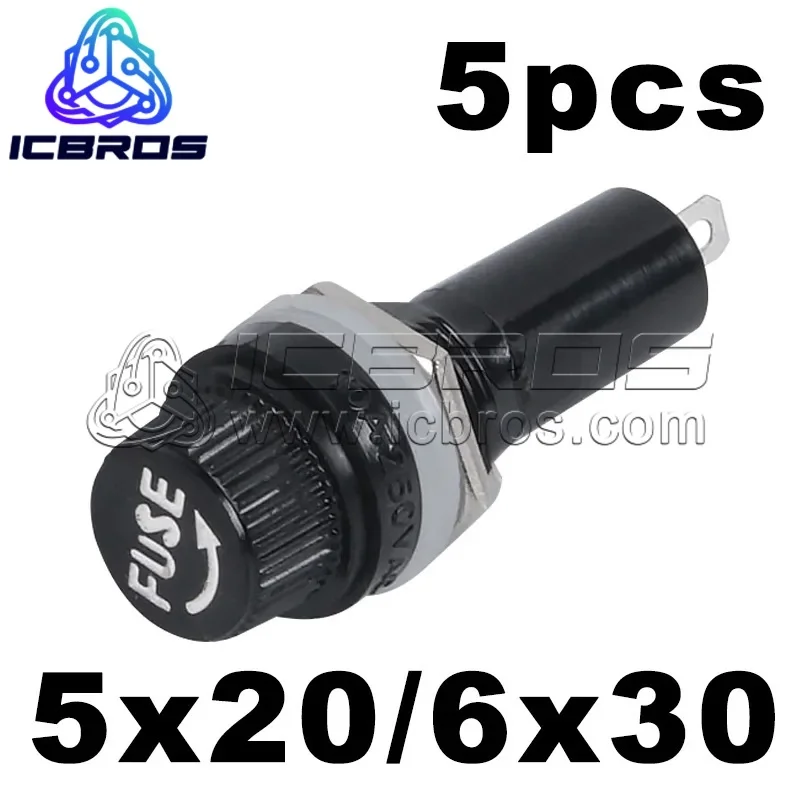 5pcs/lot Black Knob FUSE Glass Tube 5 * 20 6X30mm Holder Fuse Base 5x20mm