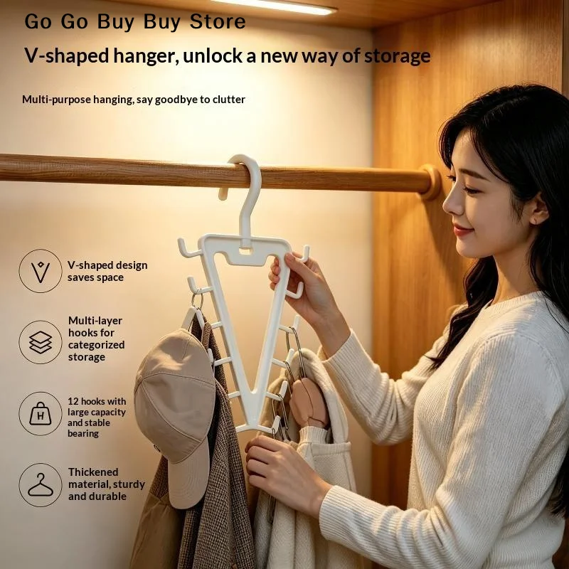 【S】1/2 PCS White V Shaped Over Door Hanger With 12 Hooks 360 Degree Rotation For Storing Bags Hats Scarves Clothes In Entryway