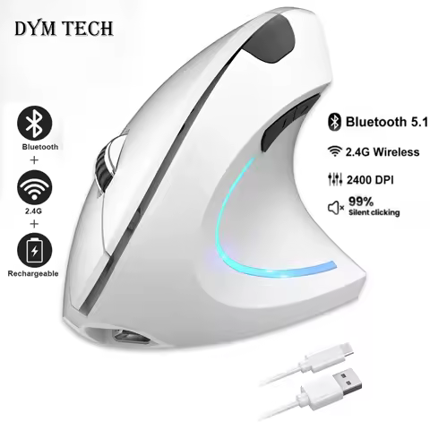 Vertical Mouse Ergonomic Dual Mode Wireless Mouse 2.4G Bluetooth Mice RGB 1600 DPI Silent Mouse for PC Laptop Desktop