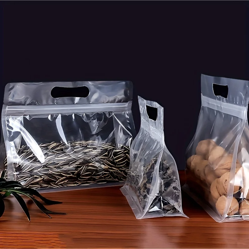 5pcs Portable Transparent Frosted Octagonal Sealed Packaging Bag, Zero Food Self Sealing Bag, Self-Supporting Bag, Dry Goods Nu