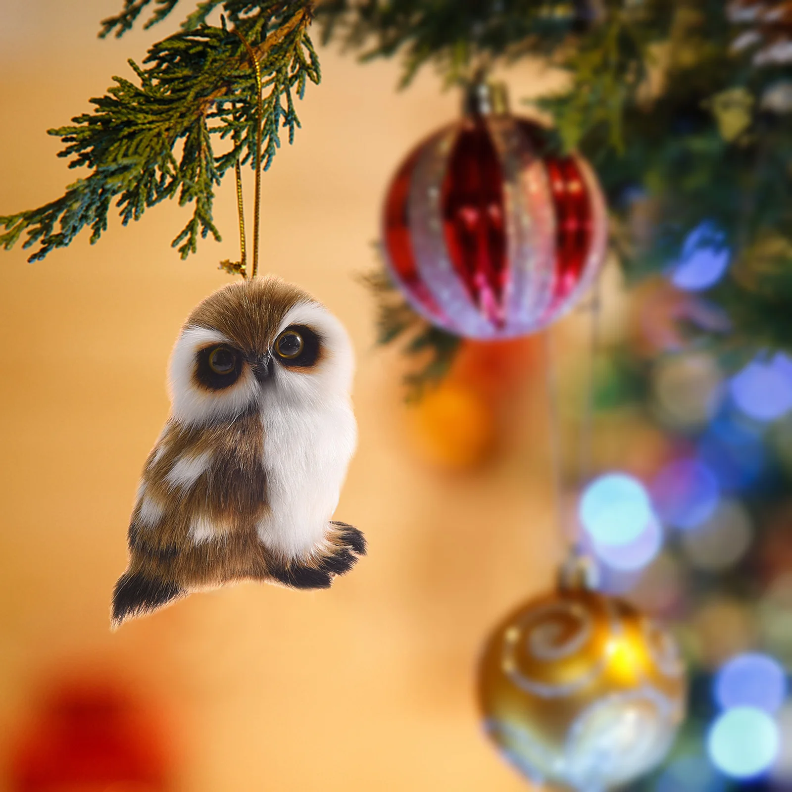 

4Pcs Christmas Pendants Mini Hanging Owl Backpack Keychains Charm Accessories Artificial Fur Ornaments