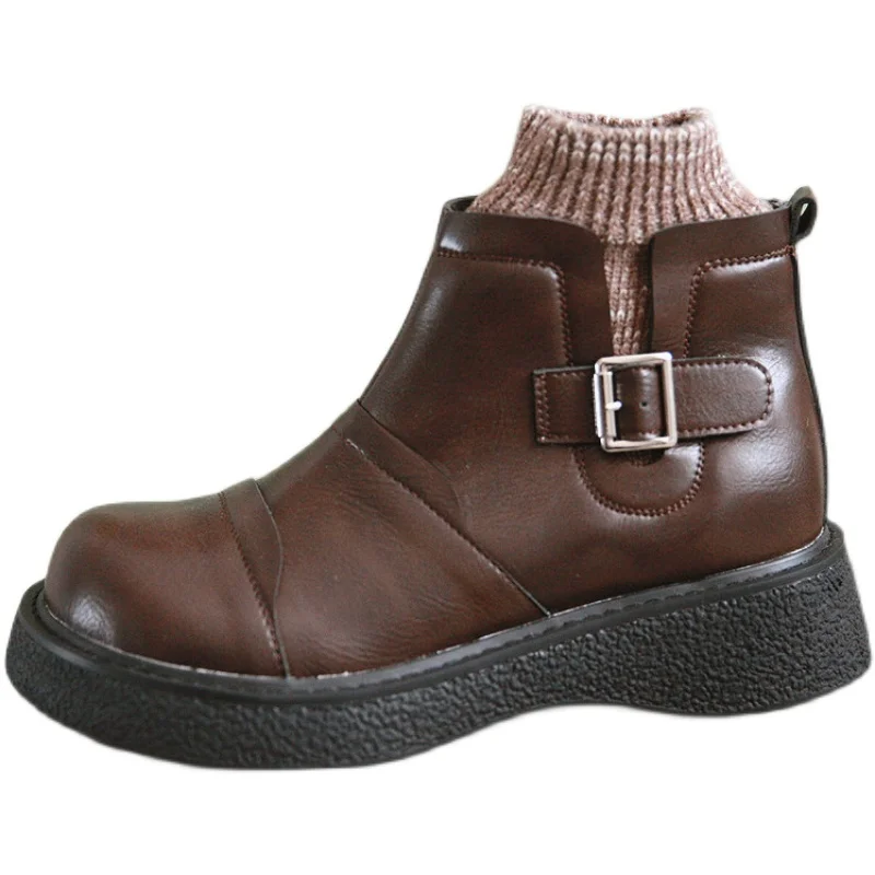 Careaymade-usta z wełny buty Casual pasek damski klamra Chelsea boots damskie krótkie buty zimowe buty ocieplane muffin buty damskie