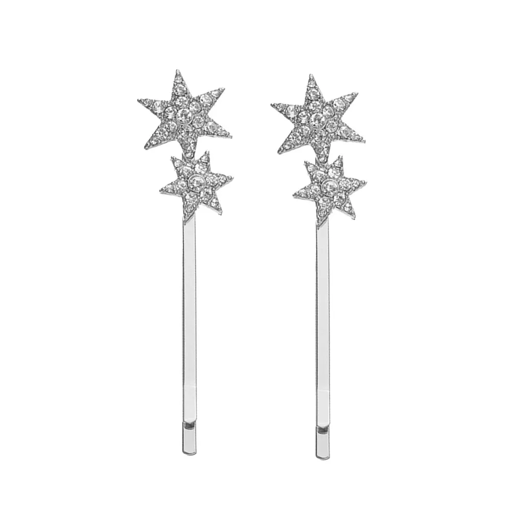 

2Pcs Rhinestone Star Bobby Pins Silver Geometry Metal Hair Clips Sparkly Star Hair Accessories for Women Trendy Style
