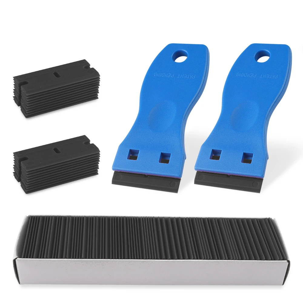 ARLANY Plastic Razor Blade Scraper Include 2PCS Scraper Tool and 100PCS Blades for Gasket Remover Labels Decal Tape In Extension