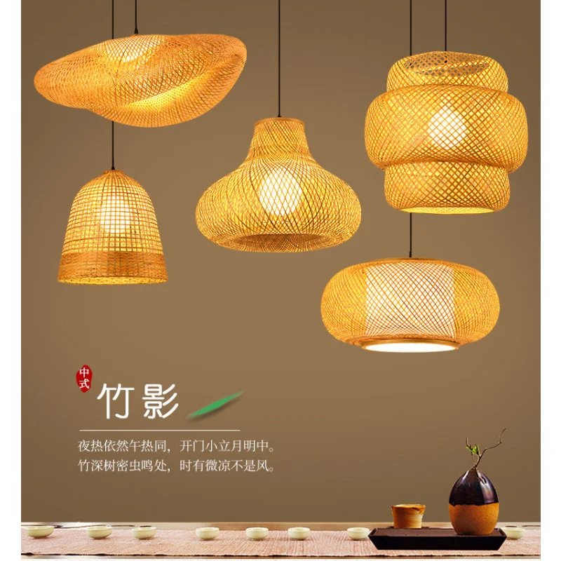 

Bamboo Pendant Lights Chandeliers Modern Chinese Style Rattan Hanging for Living Room Weaving Restaurant Kitchen Light