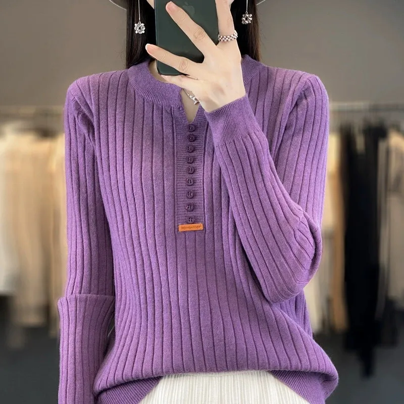 Herbst Winter Frauen Andirong Pullover V-ausschnitt Halb Offene Schnalle Pullover Platz Pit Pullover Dünne Gestrickte Warme Bodenbildung Tops
