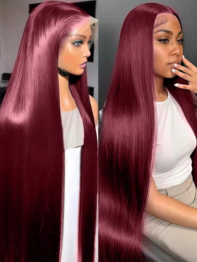 

HD Lace Wig 13X6 Human Hair Lace Frontal Wig Burgundy 99J Straight Human Hair Wigs for Woman 40 42 Red Human Hair Wig Lace Front
