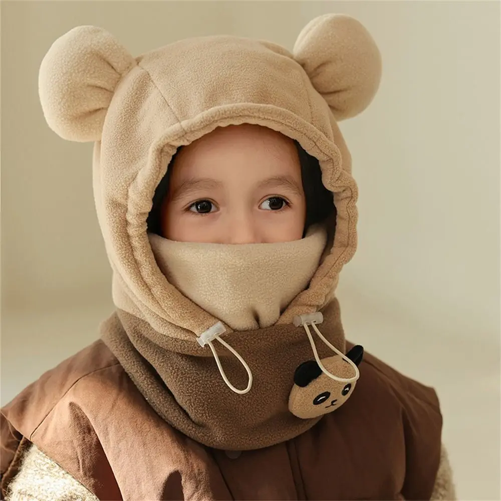 Fashion Warm Beanie Hat Windproof Double Layer Caps Thickened Panda Hat Scarf Baby Boy Girls