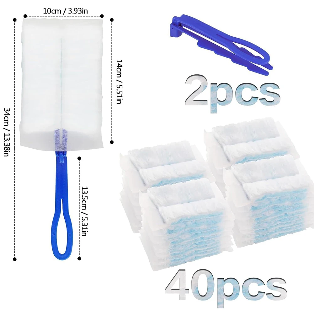 40 Count Electrostatic Duster Refills Kit with 2 Handles Disposable Dusters for Dusting Furniture Blinds Ceiling Fans Walls