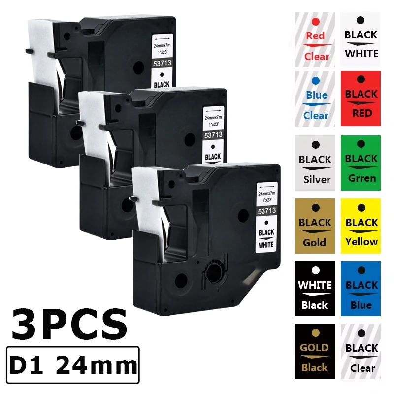 

3 шт. совместимые ленты dymo D1 24 мм 53713 53710 53718 53721 53722 53723 53724 для Dymo labelmanager LM420P Rhino 5200 6000+