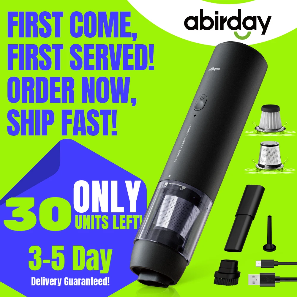 ABIRDAY Aspirapolvere portatile senza fili per laptop e auto, portatile e multifunzionale, ricaricabile tramite USB, forte aspirazione, senza spazzole