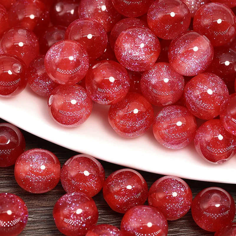 Shiny Starry Round Glossy 8mm 10mm Resin Plastic Loose Beads For Jewelry Making DIY Bracelet Findings