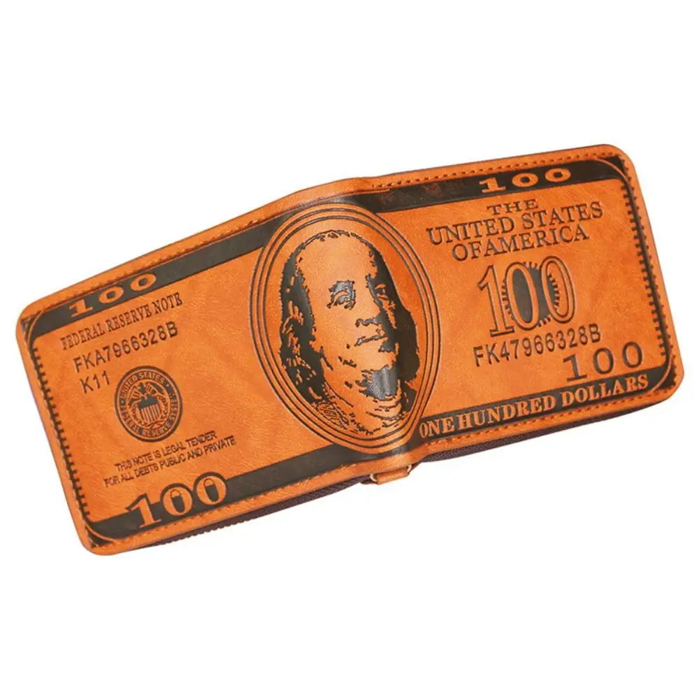 Billetera de cuero con patrón de dólar estadounidense para hombre, billetera con cremallera, tarjetero para fotos, billetera de gran capacidad, 100