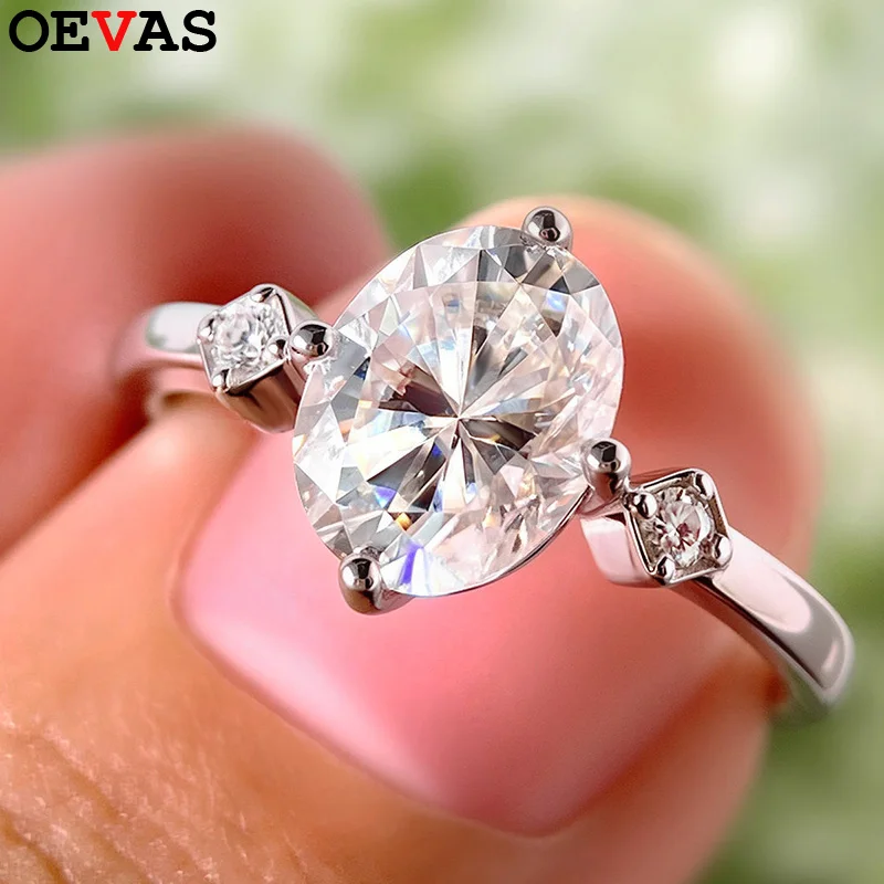 OEVAS Oval 2ct 7x9mm Full Moissanite Ring For Women S925 Silver 3 Stones Lab Diamond Wedding Band Party Fine Jewelry