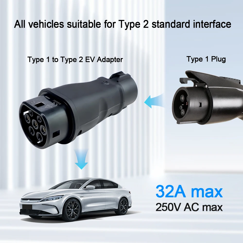 Kolanky Type1 a Type2 adattatore per caricabatterie EV 32A connettore per caricabatterie EV presa SAE J1772 adattatore per caricabatterie da tipo 1
