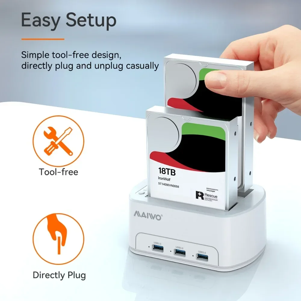 Imagem -06 - Maiwo-dual Bay Hard Drive Docking Station Computador Externo Porta Serial Ssd Mecânica Sata para Usb 3.0 2.5 3.5