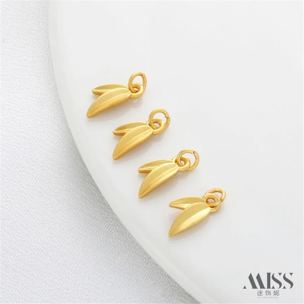 

18K Gold Bag Color-preserving Ancient Matte Golden Bamboo Leaf Pendant DIY Bracelet Necklace Earrings Pendant Accessories