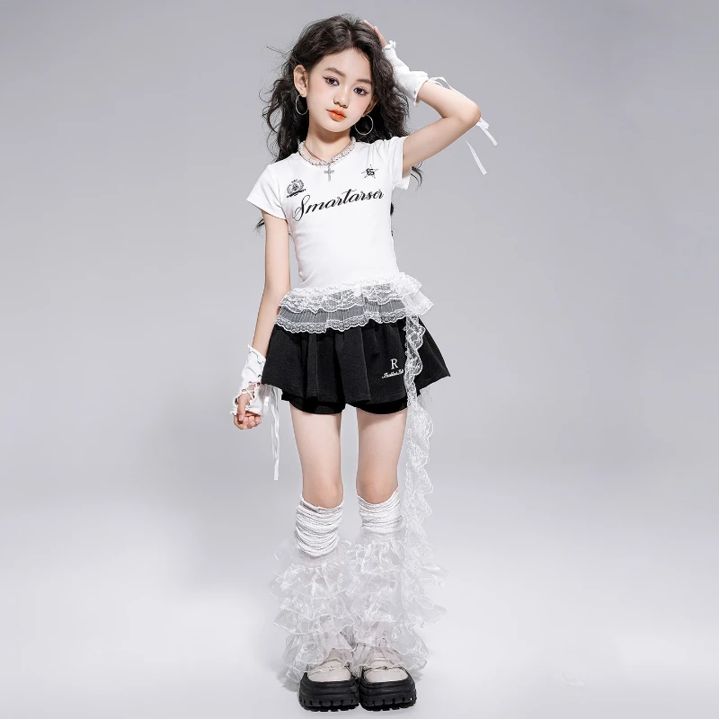 Neue Moderne Jazz Dance Kostüm Mädchen Hip Hop Kleidung Kurzarm Mode Anzug Kpop Leistung Outfit Teenager Streetwear Sets