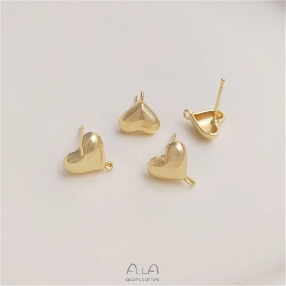 

14K Gold-coated Three-dimensional Love-shaped Earrings with Openings 925 Silver Needle Earrings Diy Ear Jewelry Materials E232