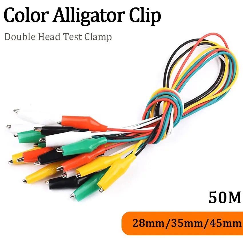 

10pcs Color Alligator Clip Electric DIY Small Battery Power Cord Sheath Electric Clamp Double Head Test Clamp.28mm35mm45mm 50cm