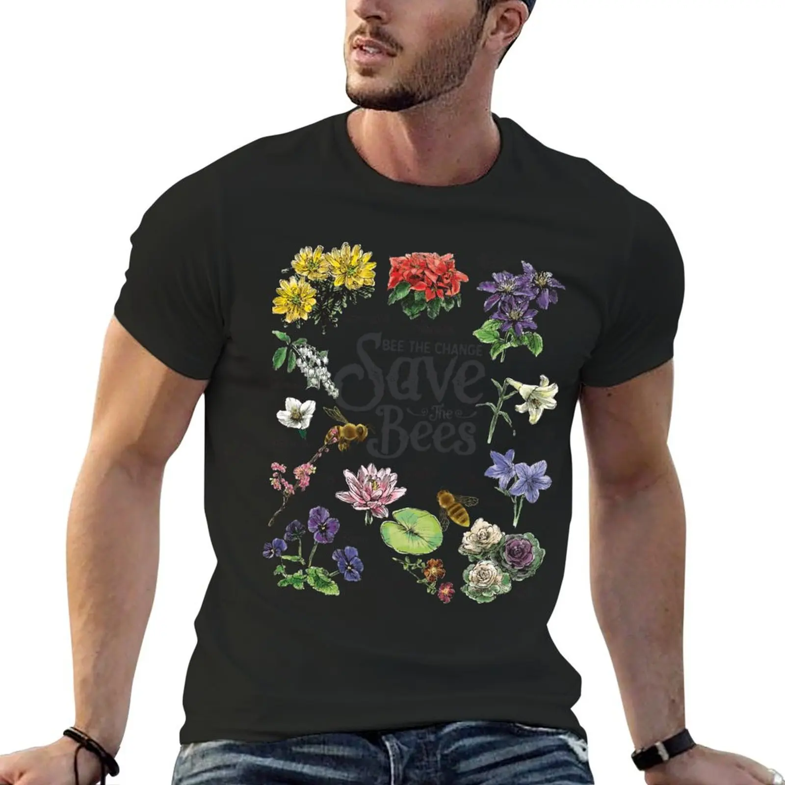 Save The Bees Flowers Honey Bee Decline Clipart T-Shirt vintage clothes graphic shirts black t-shirts for men