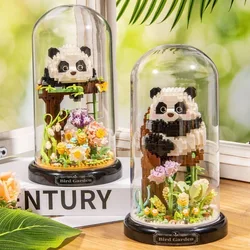 Flower Bouquet Dust Cover Panda Set Building Blocks Bonsai Collection Cute Animal Educational Toys Model Kids Christmas Gift