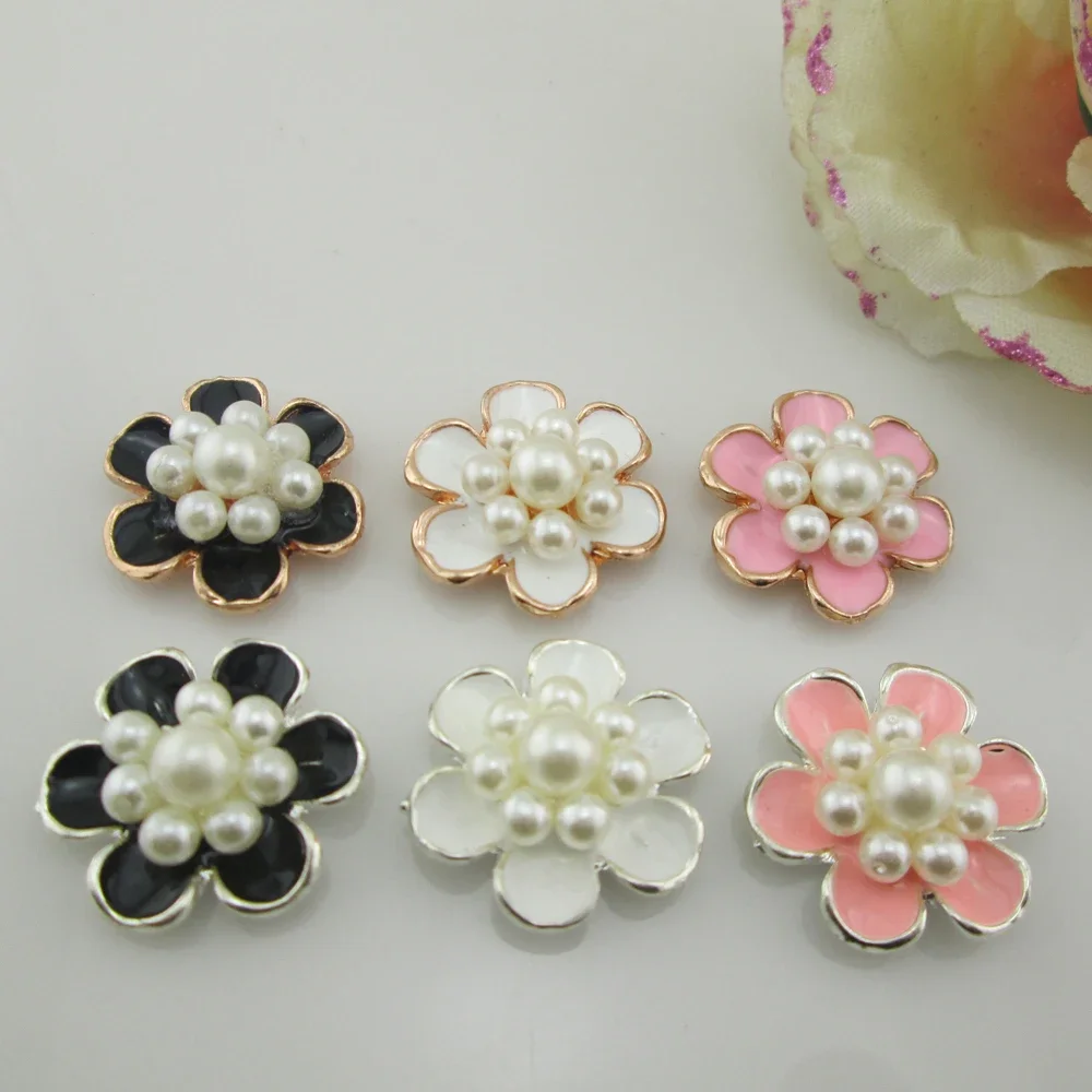 (BT216 22mm)5pcs 3 colors metal flatback flower oil drip rhinestone buttons wedding bouquet