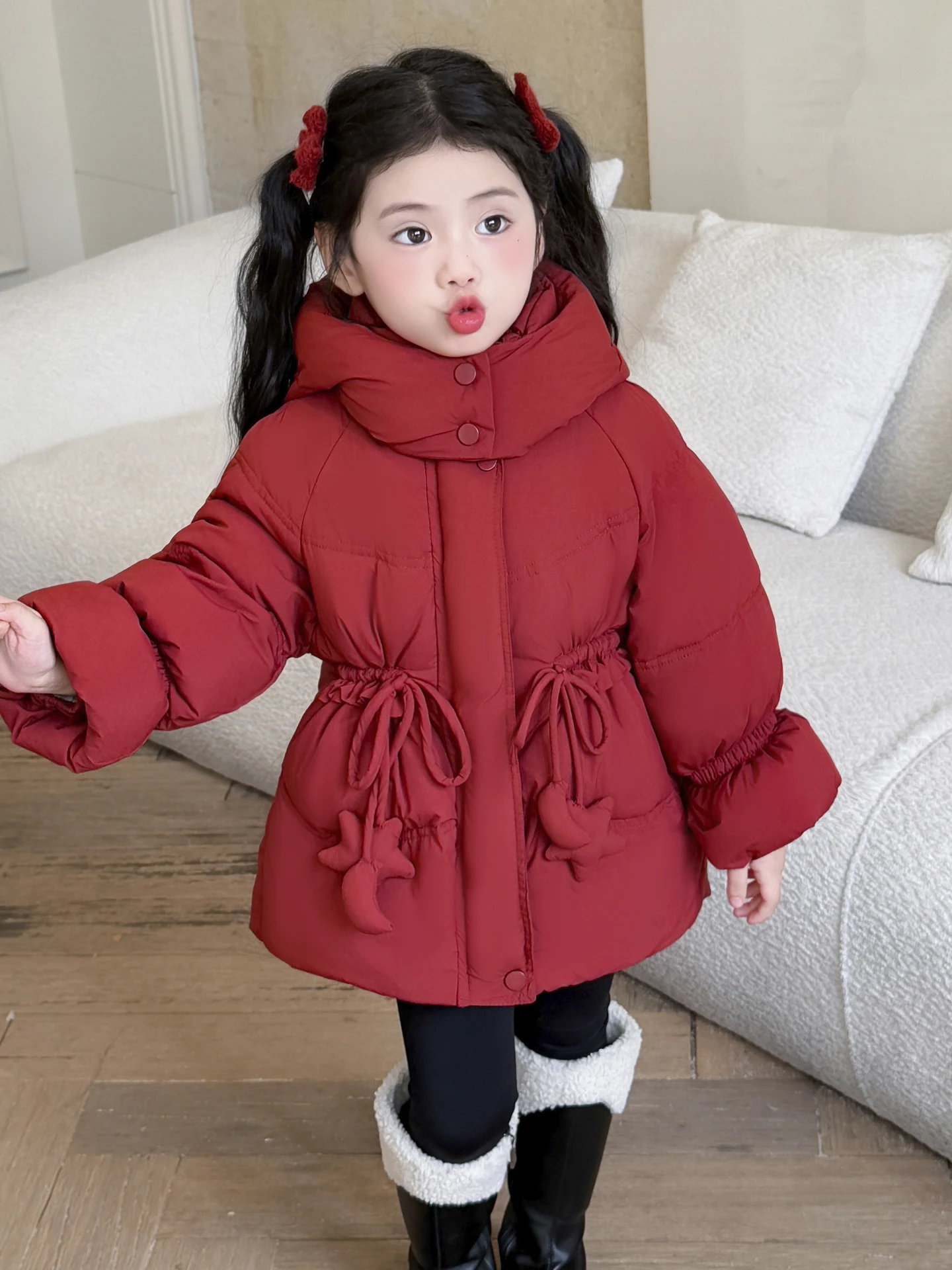 

Зимнее пуховое пальто Jaet Thi для девочек, белое пуховое пальто Du, милое пальто стандартного кроя, длинная застежка-молния, верхняя одежда средней длины