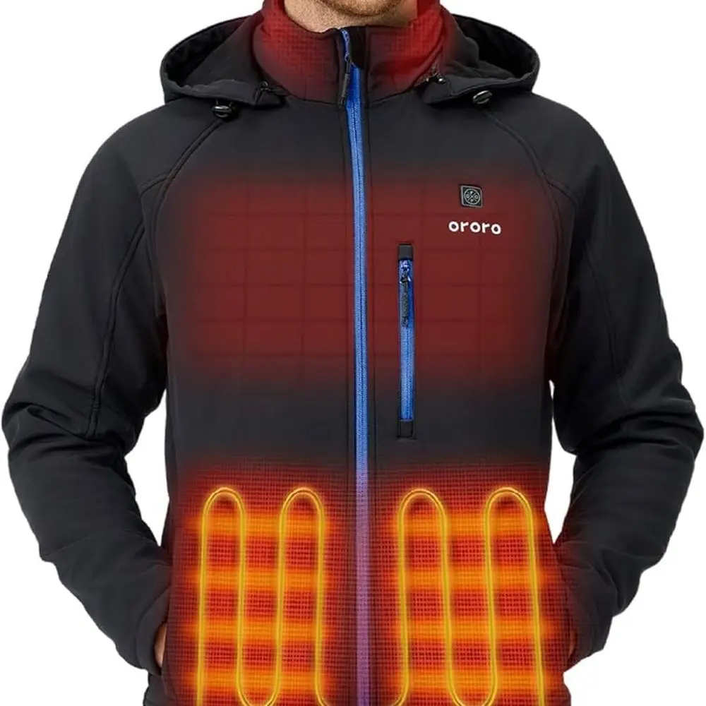 

Men's 4-Zone Heated Jacket with USB-C Rechargeable Battery, Soft Shell with Detachable Hood