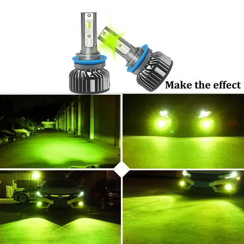 60 Вт Lemon Green H7 Светодиодный автомобильный фонарь Hb3 Hb4 светодиодный турбо противотуманный фонарь H8 H11 Лампы для фар 9005 9006 Автолампы Лаймовые фары Противотуманные фары