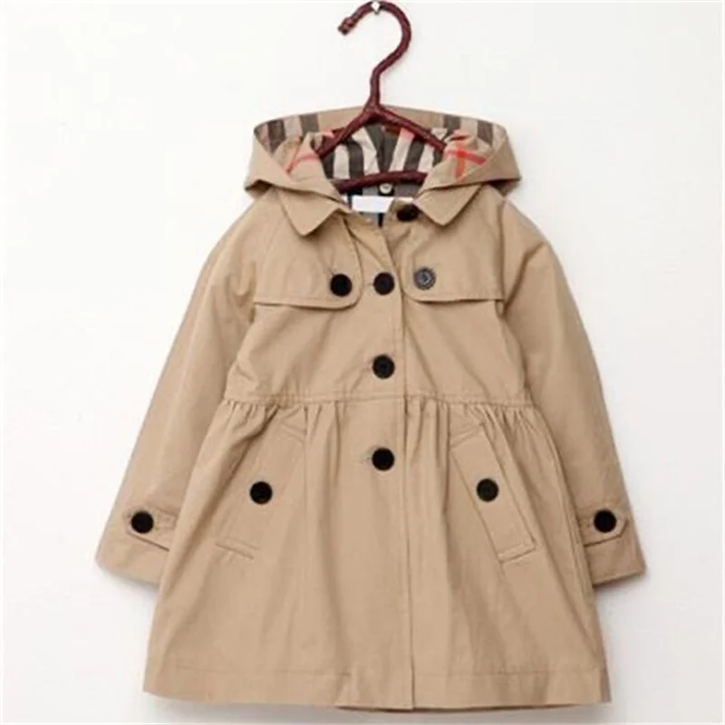 Girls Windbreaker Jackets Clothes Outerwear Autumn New Kids Clothing Children fashion Khaki Hooded Trench Coat Jacket For Girl