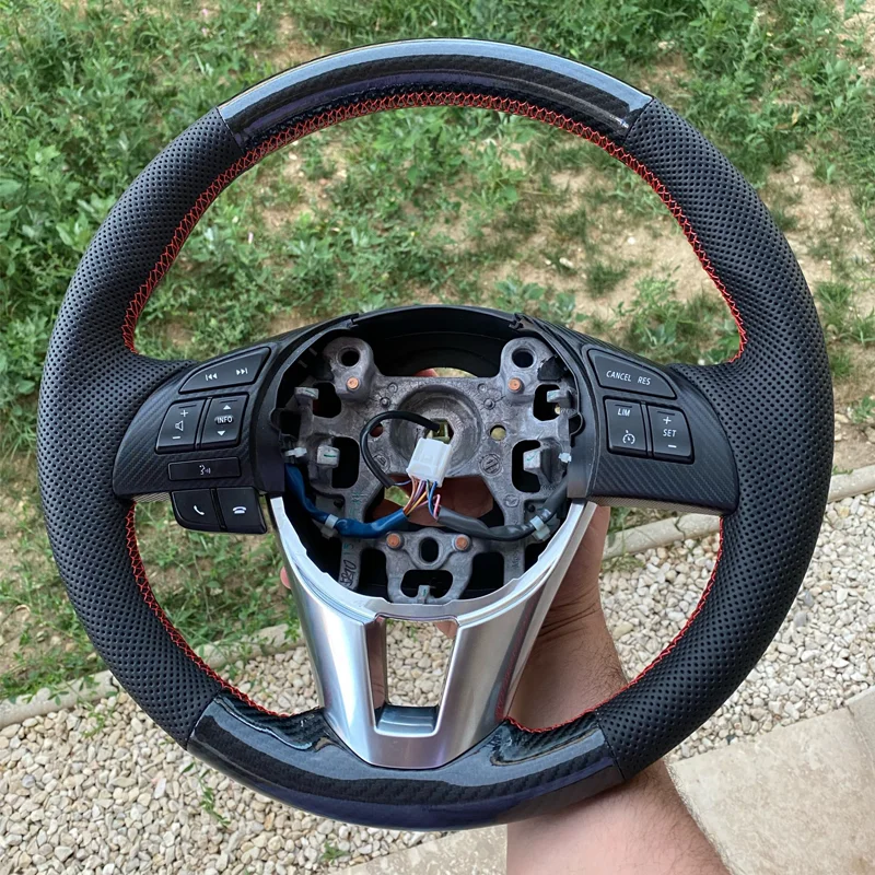 

Black Carbon Leather Car Steering Wheel Cover For Mazda 3 Axela Mazda 6 Atenza Mazda 2 CX-3 CX-5 2013 2014 2015 2016 2017