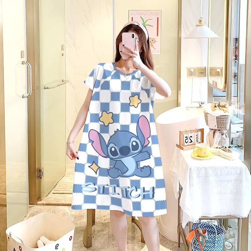 kawaii hello kitty pajamas anime Sanrio Kuromi Stitch cute girl nightgown Loose short sleeves milk shreds Thin loungewear 2024