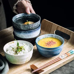 Household Rice Bowl Underglaze Restaurant Hotel Ceramic Bowl Small Size Soup Bowl 4-Inch Japanese Retro