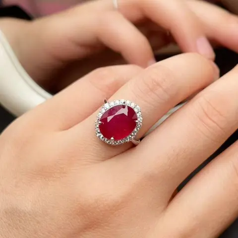 4ct Heated Natural Ruby Ring for Women 9mm*11mm Burmese Ruby 925 Silver Ring Antique Look 18K Gold Plated Red Gemstone Ring