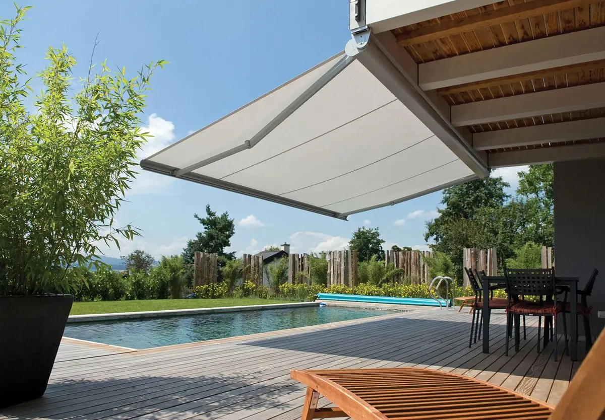 Folding Awning Patio Telescopic Arms Foldable Awning with LED Light Canopy Motorized Outdoor Retractable Full Cassette Awning