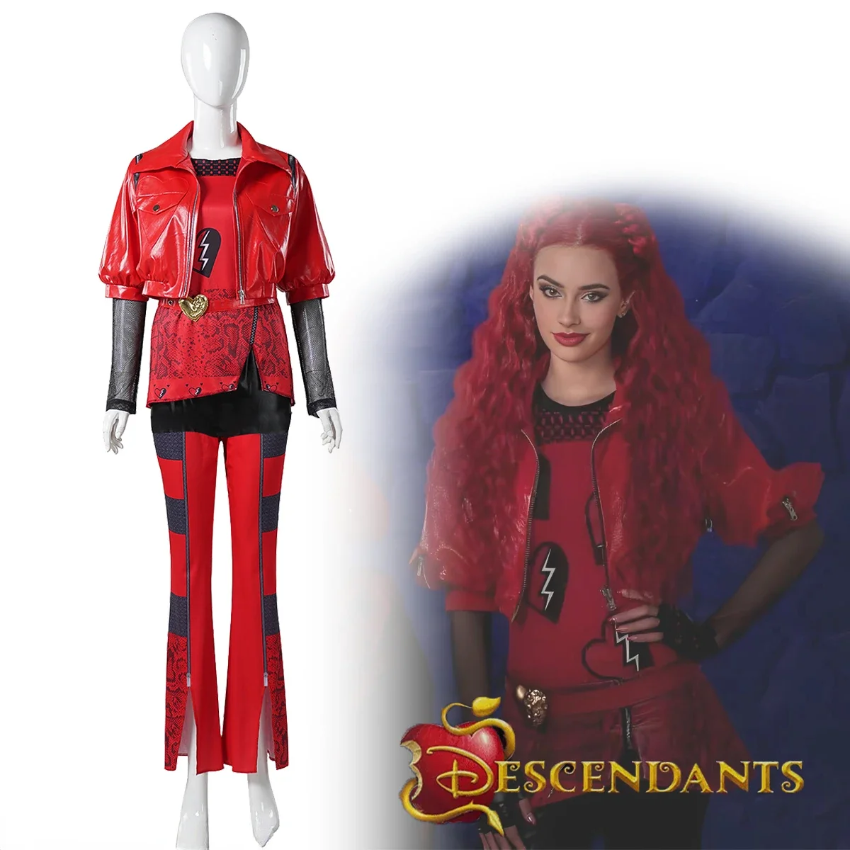 

Musical Play Descendants 4 RED Cosplay Costume Adult Women Singer Uniform Full Set Accessory Suit Halloween Carnival Outfits