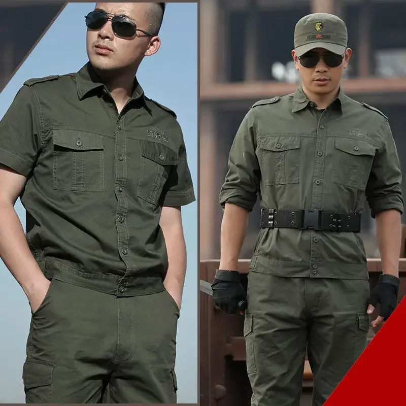 Kittelanzug mit dünnem Abschnitt, Arbeitsversicherung, Armeegrün, Soldaten, einheitliche Militäruniform, Outdoor-Freizeit, Herren-Militäranzug