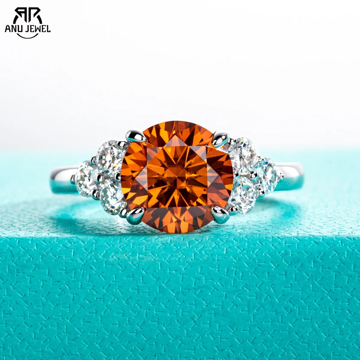 

AnuJewel 3ct Orange-Red Color Moissanite Engagement Ring 18K Gold Plated 925 Sterling Silver Wedding Ring Jewelry Wholesale