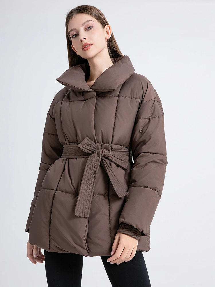 2024 With a Belt Jacket Women Winter Parkas Solid Thicken Warm Female Snow Wear Coat Cotton Padded Loose Clothes