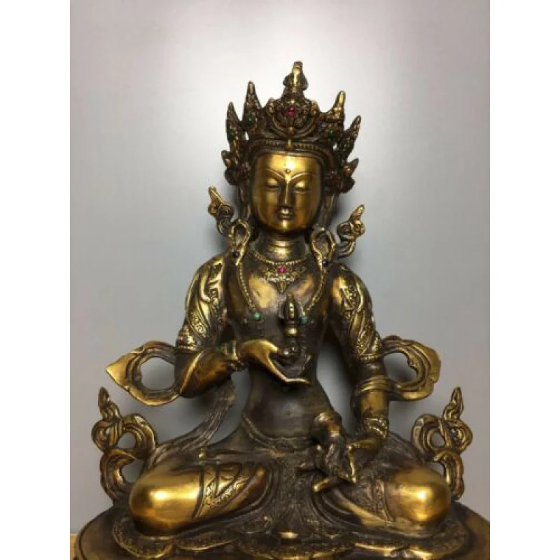 12 inch old bronze gold inlay gem tibetan buddhism Vajrasattva buddha statue