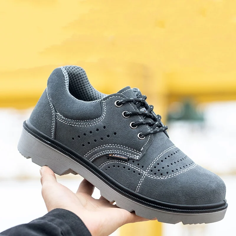 

large size men fashion breathable steel toe caps work safety shoes genuine leather summer shoe worker security boots protection