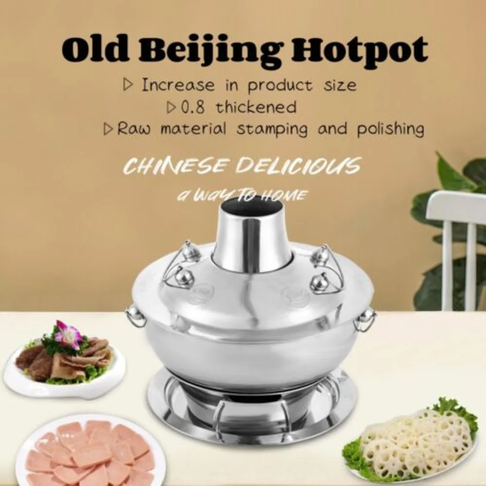 Bymaocar 3L/2.3QT Stainless Steel Hot Pot Chinese Charcoal Hotpot Meats Fondue Outdoor Even Heating Anti-scalding Picnic Cooker